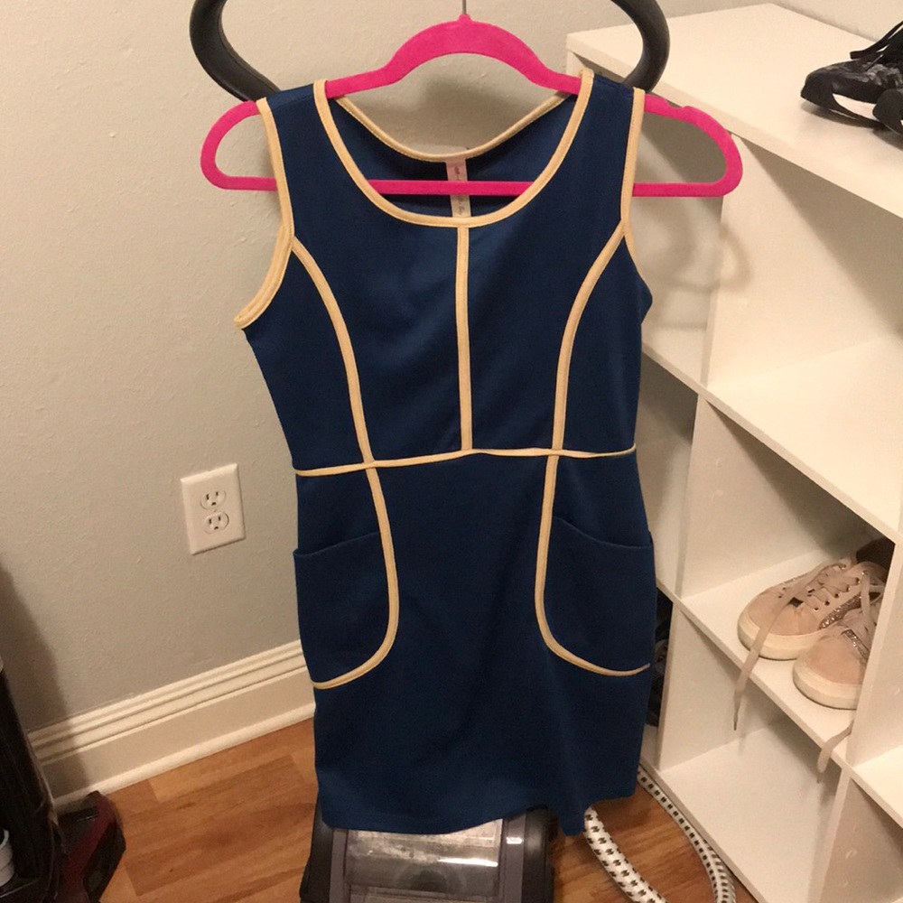 Navy with tan trim dress